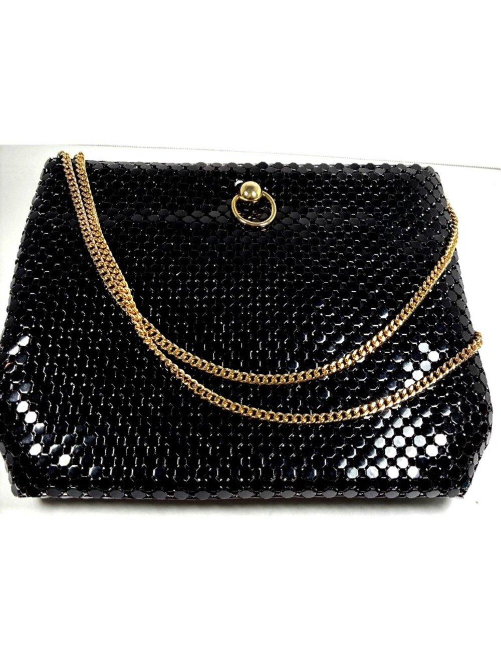 Vintage Black Metal Mesh Evening Purse Adjustable Gold Chain Shoulder Bag